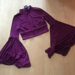 Nasty Gal Plum Purple Bell Sleeve Crop Top